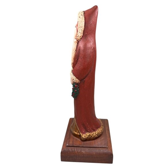 Skinny Santa Claus Figurine Handpainted Wreath Wooden Base Holiday Rustic - Picture 5 of 11